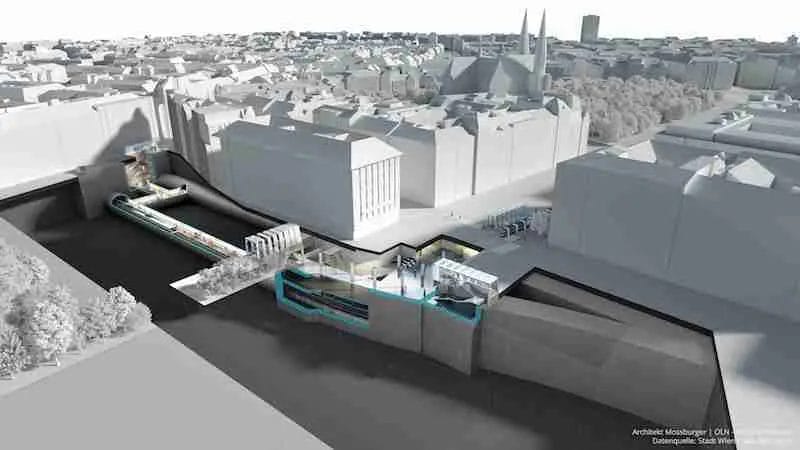 The U5, Vienna’s first self-driving subway, will open in 2023 and run from Karlsplatz to Elterleinplatz. This rendering shows the Frankhplatz station. Rendering: Wiener Linien / Arch Mossburger / oln